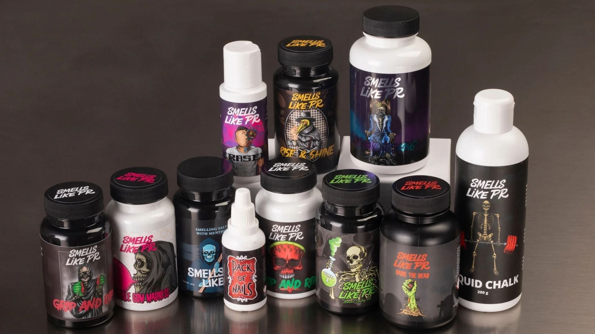 Collections of Smells like PR -Smelling salts of gym, weightlifting and powerlifting in the boxes. 